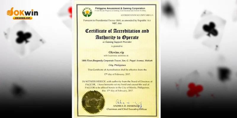 Giấy phép hoạt động của okwin